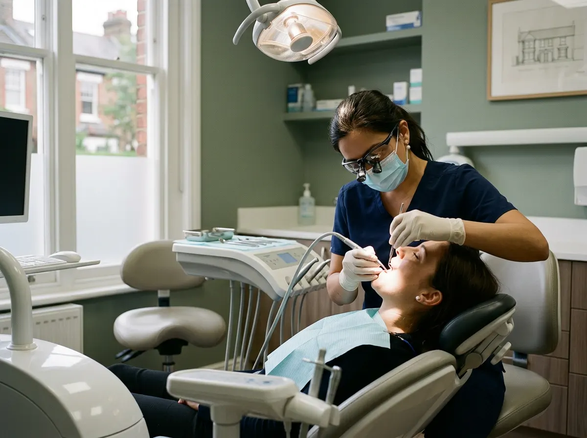 Dentist treating a patient in a modern surgery